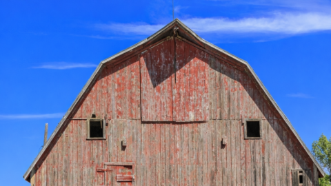 Wooden barn on a small family homestead farm.