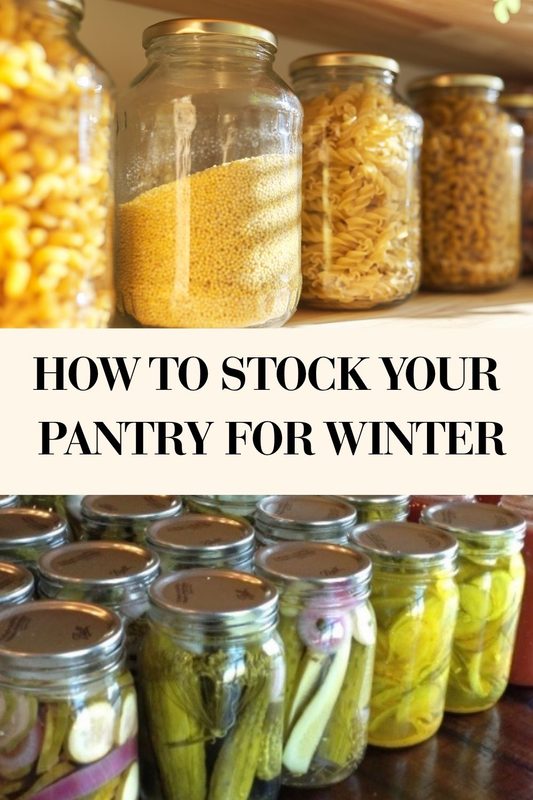 Jars of dry pantry staples and home-canned vegetables
